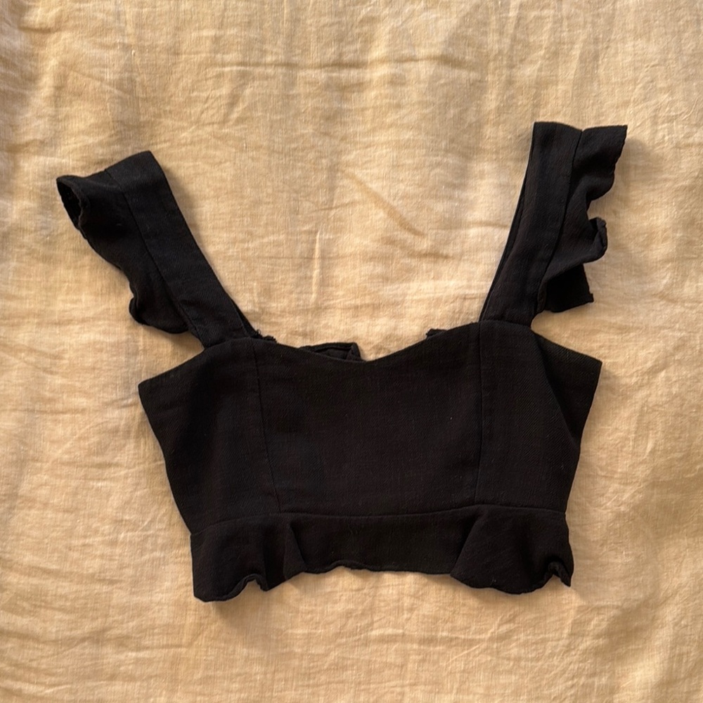 Black Women's Ruffle Strap Top